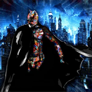 The famous DC comics "Batman" is portrayed in this painting by award winning artist Kristel Bechara