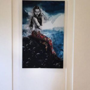 The mermaid, the hybrid creature with mysterious powers, is depicted in this painting of the mystic voices art collection by Kristel Bechara!