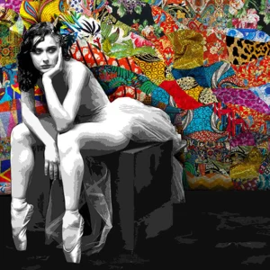 This "Entre Act" painting by award winning artist Kristel Bechara, portrays a pensive ballerina on high alert