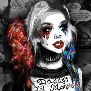Harleen Quinzel is immune to toxins and the Joker’s venom, she is depicted in this Mad Love painting by Kristel Bechara. Worlwide Delivery!