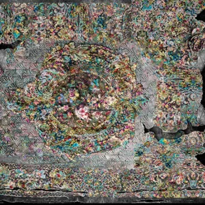 "Knitted Victorian Garden" painting is a depiction of the crochet brought in the Victorian era by artist Kristel Bechara