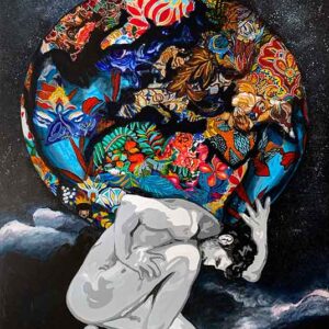 Atlas, one of the most recognizable Titans of Greek mythology, is seen in this canvas painting carrying the weight of the heavens.Check here!