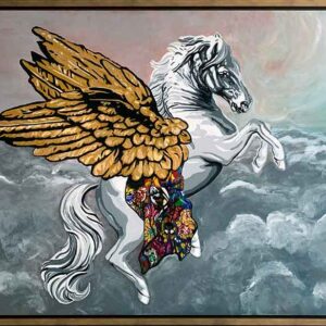 In this canvas art by Kristel Bechara, Pegasus the divine horse is captured in all its breath-taking beauty, freedom and majestic glory..