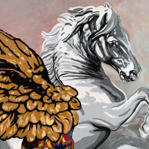 In this canvas art by Kristel Bechara, Pegasus the divine horse is captured in all its breath-taking beauty, freedom and majestic glory..