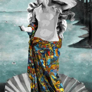 This contemporary art painting by Kristel Bechara represents the Birth of Venus in patterns derived from artist Van Gogh