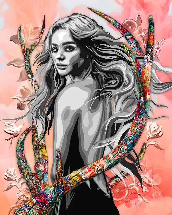 Blog 1 The Collision of Two Worlds in this artwork is a collab between Glenfiddich and Kristel Bechara representing Ashtart the phoenician goddess.