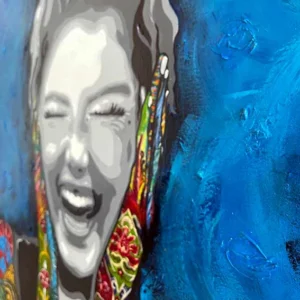 Hear No Evil 3 In this acrylic on canvas artwork, the amused Wise Woman is found covering her ears with her colour coated hands while laughing heartily..