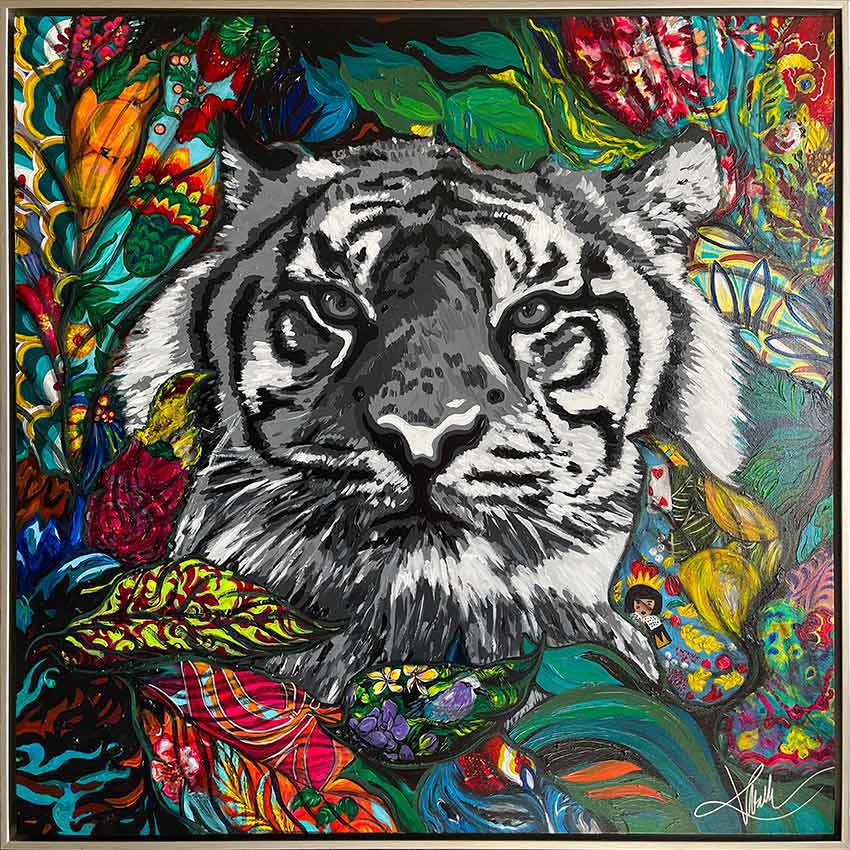 In this vivid canvas painting, the tigress – like every woman – is both the masterpiece and the artist...Check this painting !